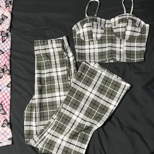 Green plaid matching set